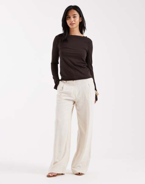 ASOS DESIGN Petite - Pantalon large à pinces en lin mélangé - Naturel - view 1