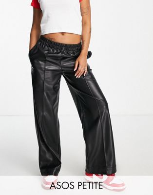 ASOS DESIGN Petite faux leather wide leg trousers in black  - ASOS Price Checker