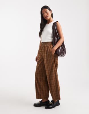 Petite - Pantalon textur coupe bouffante  carreaux avec surpiqres - Moutarde - Asos Design - Modalova