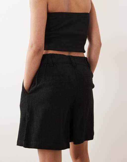 ASOS DESIGN Petite - Pantaloncini dad comodi in misto lino nero, 5 di 5
