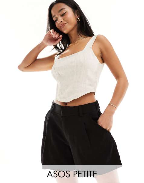 ASOS DESIGN Petite - Pantaloncini dad neri in misto lino - view 1