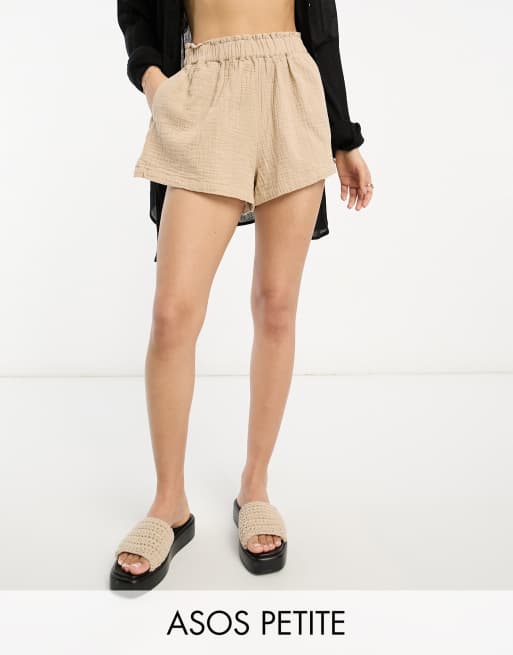 ASOS DESIGN Petite - Pantaloncini morbidi in mussola color pietra
