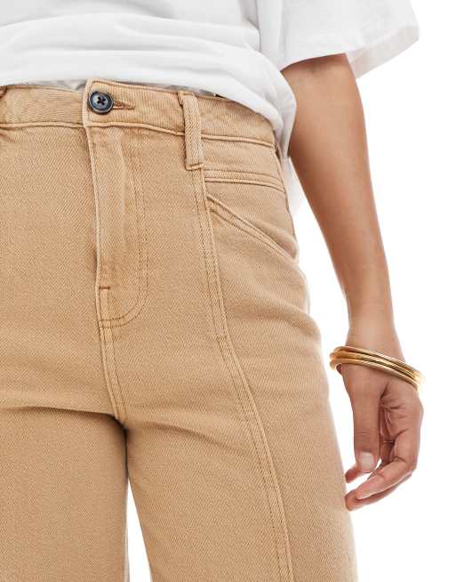 ASOS DESIGN Petite - Pantaloni a cilindro con cuciture color sabbia slavato, 3 di 5