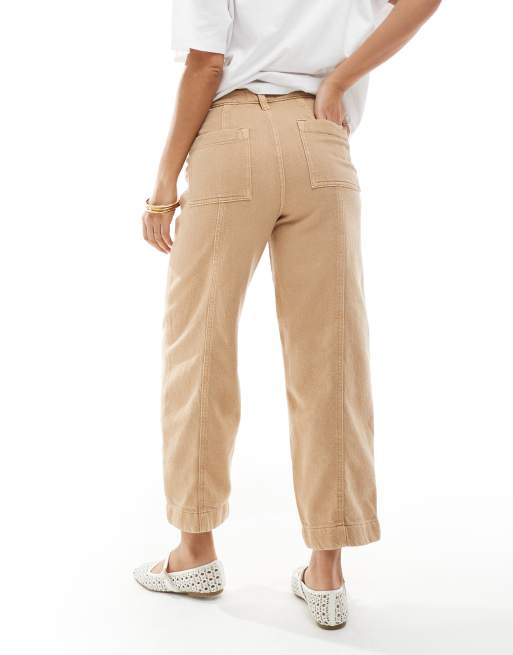 ASOS DESIGN Petite - Pantaloni a cilindro con cuciture color sabbia slavato, 5 di 5