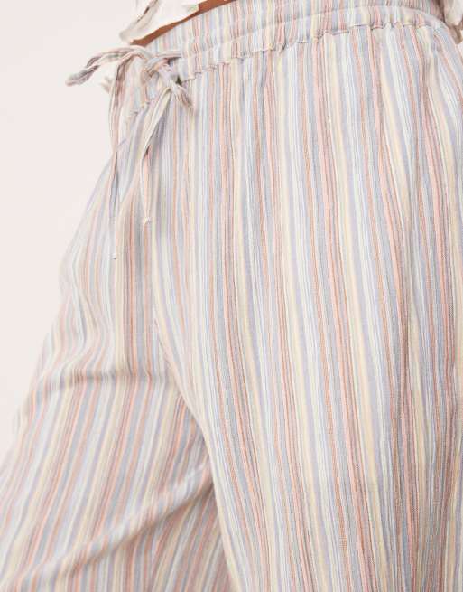ASOS DESIGN Petite - Pantaloni a fondo ampio effetto lino a righe multicolore testurizzati, 5 di 5