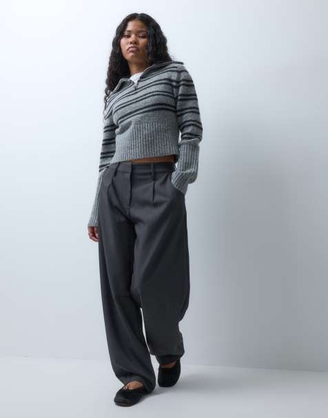 ASOS DESIGN Petite pantaloni barrel sartoriali in grigio antracite - view 1