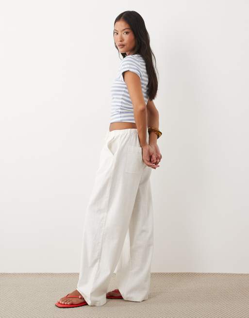 ASOS DESIGN Petite - Pantaloni bianco sporco effetto lino, 3 di 5