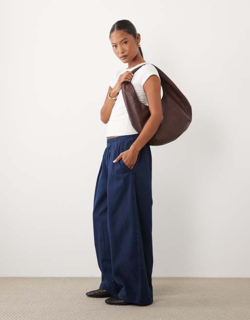 ASOS DESIGN Petite - Pantaloni blu navy con coulisse in vita, 2 di 5