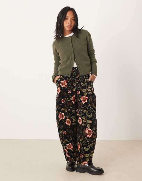 ASOS DESIGN Petite - Pantaloni bombati in tessuto a coste con stampa a fiori - view 1