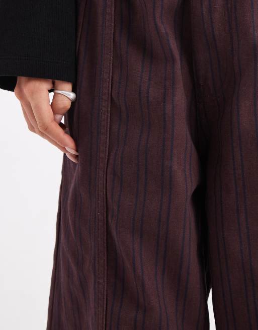 ASOS DESIGN Petite - Pantaloni bombati stropicciati bordeaux e blu navy a righe , 2 di 5