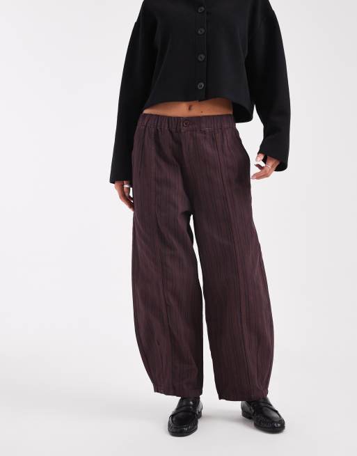 ASOS DESIGN Petite - Pantaloni bombati stropicciati bordeaux e blu navy a righe , 3 di 5