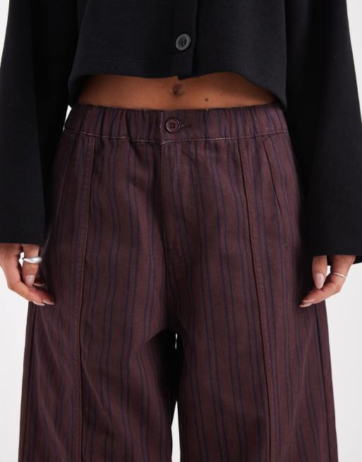 ASOS DESIGN Petite - Pantaloni bombati stropicciati bordeaux e blu navy a righe , 4 di 5