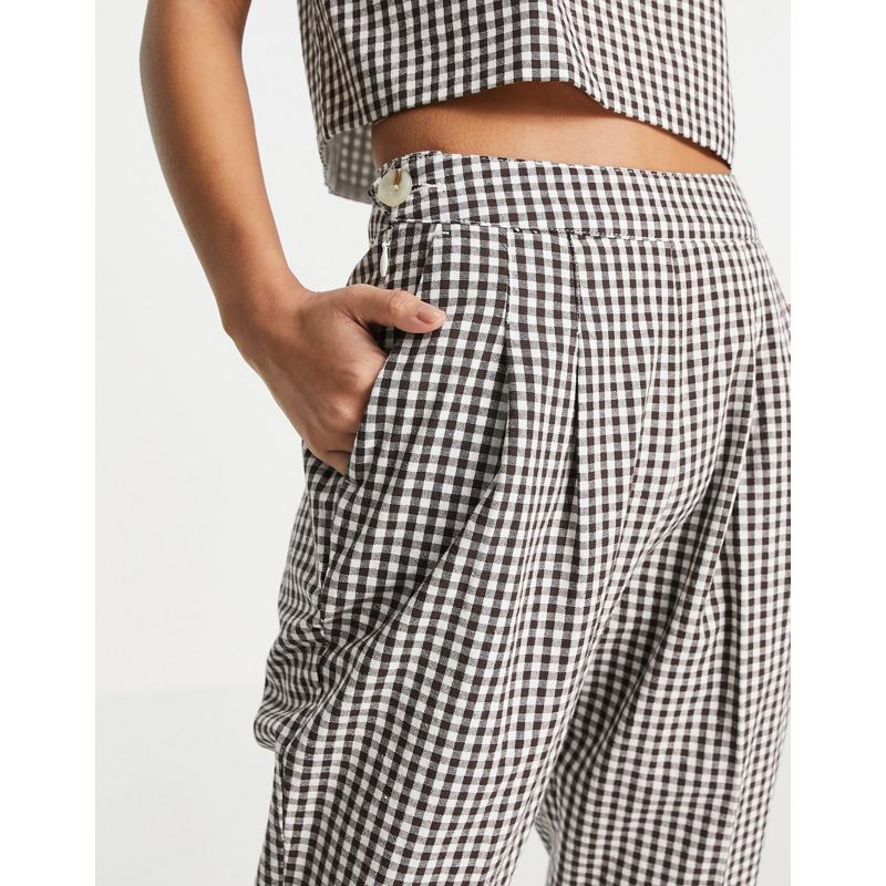 Donna Coordinati DESIGN Petite - Pantaloni con etichetta laterale marrone a quadretti in coordinato