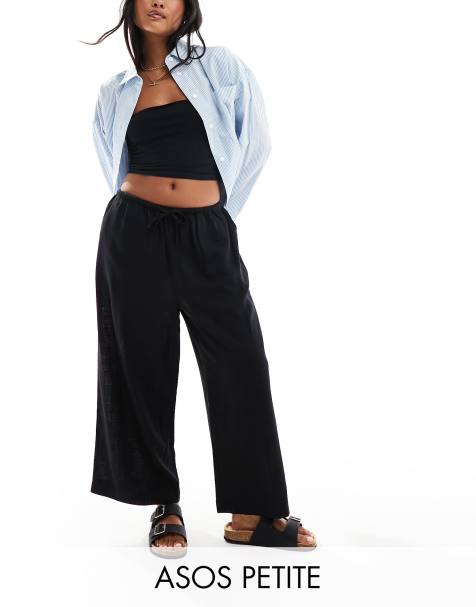 ASOS DESIGN Petite - Pantaloni culotte in misto lino neri - view 1