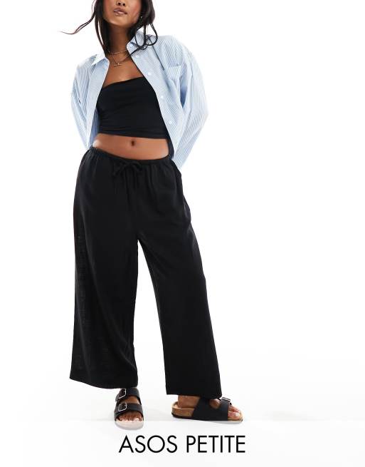 ASOS DESIGN Petite - Pantaloni culotte in misto lino neri