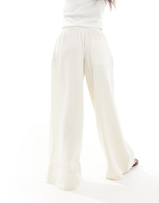 ASOS DESIGN Petite - Pantaloni in mussola écru allacciati in vita, 3 di 5