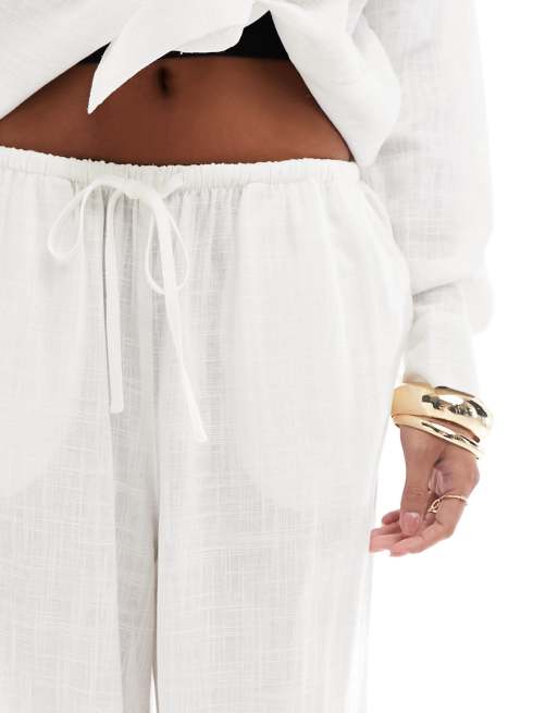 ASOS DESIGN Petite - Pantaloni larghi bianchi in misto lino  , 3 di 5