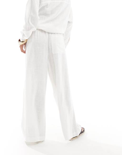 ASOS DESIGN Petite - Pantaloni larghi bianchi in misto lino  , 4 di 5
