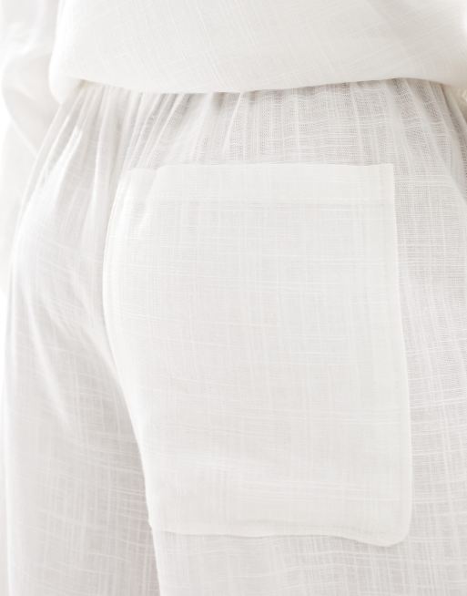 ASOS DESIGN Petite - Pantaloni larghi bianchi in misto lino  , 5 di 5