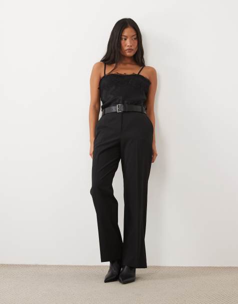ASOS DESIGN Petite pantaloni sartoriali slim dritti con cintura neri - view 1