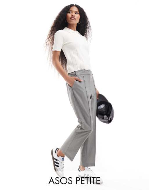 ASOS DESIGN Petite - Pantaloni sartoriali taglio corto a vita alta grigi