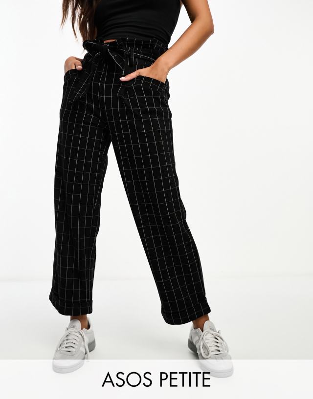 ASOS Petite - ASOS DESIGN Petite paper bag waist peg trouser in windowpane check