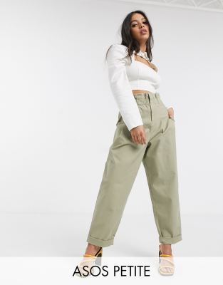 Pull&Bear paperbag high waist pants in stone