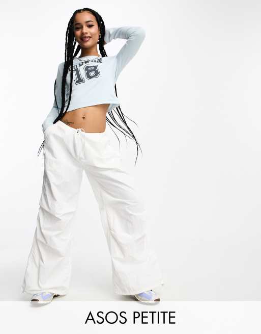 ASOS DESIGN Petite parachute cargo pants in white