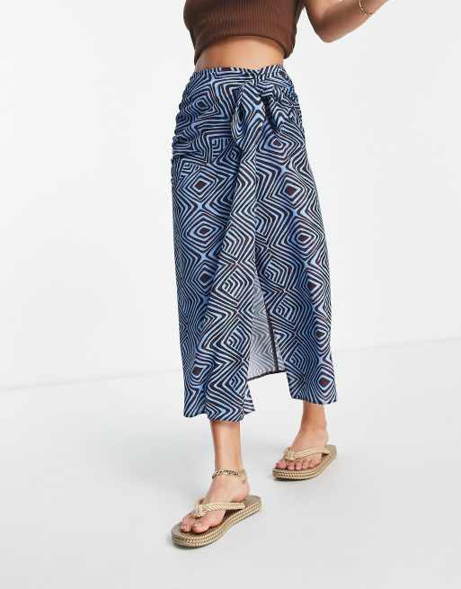 ASOS DESIGN Petite - Pareo midi avvolgente con stampa geometrica, 4 di 4