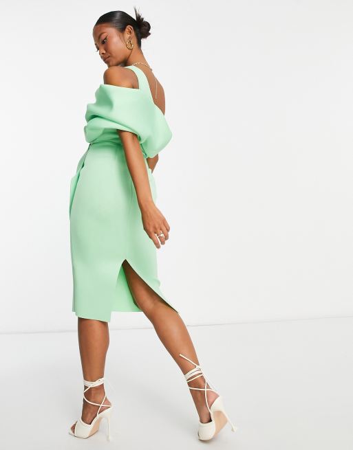 ASOS DESIGN Petite peekaboo midi pencil dress in light green | ASOS