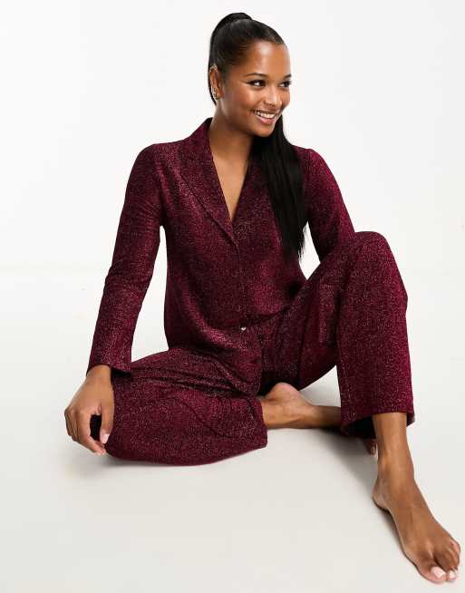 ASOS DESIGN Petite Pigiama rosa glitterato con camicia e