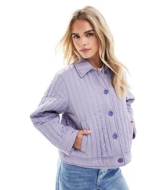 ASOS DESIGN Petite washed quilted shacket in lilac
