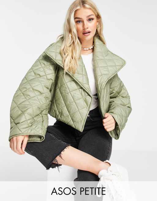 ASOS DESIGN Petite – Pikowana kurtka o krótkim fasonie w kolorze khaki