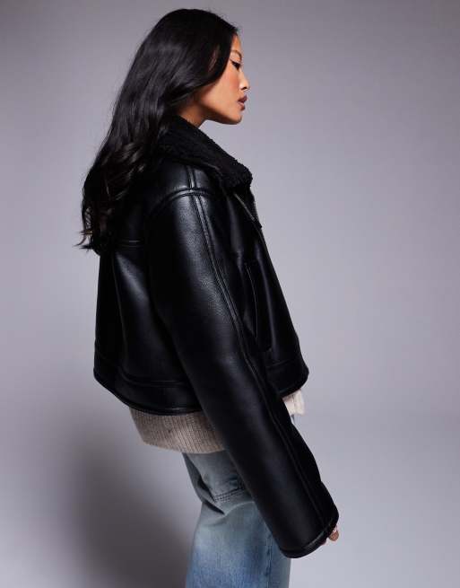 ASOS DESIGN Petite - Pilotenjack met opstaande boord in zwart, 2 van 4
