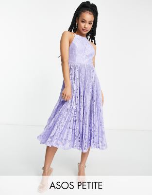 Asos Petite Asos Design Petite Pinny Midi Prom Dress In Lilac Pleated Lace-pink