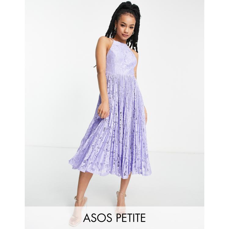 ASOS DESIGN Petite pinny midi prom dress in lilac pleated lace