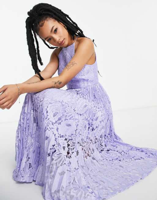 ASOS DESIGN Petite pinny midi prom dress in lilac pleated lace