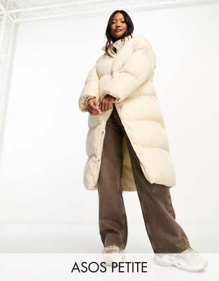 ASOS DESIGN Petite longline puffer coat in cream - ASOS Price Checker