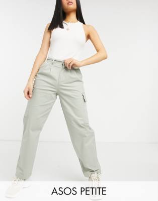 ASOS Petite ASOS DESIGN Petite pleat front chino with cargo pockets in sage-Green