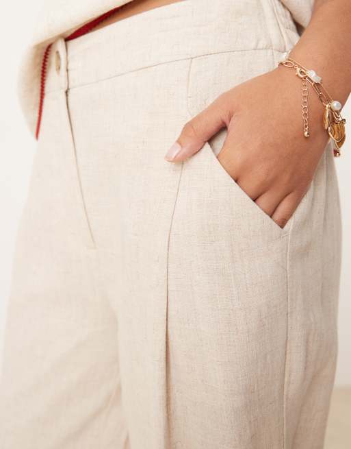 ASOS DESIGN Petite pleat front tapered pants with linen in stone, 5 of 5