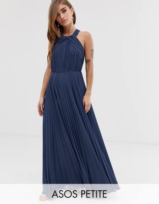 asos design pleated bodice halter maxi dress