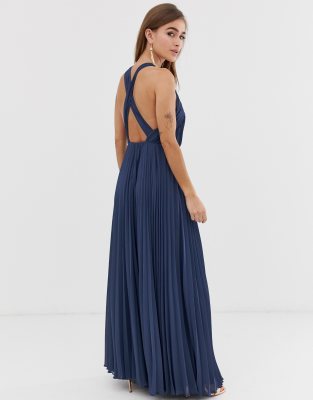 asos design pleated bodice halter maxi dress