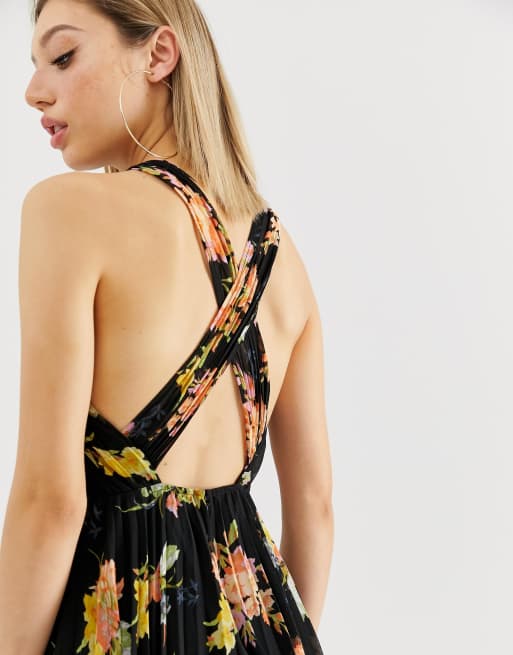 Asos design pleated bodice halter midi dress sale