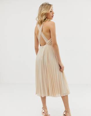 Asos design pleated bodice halter cheap midi dress