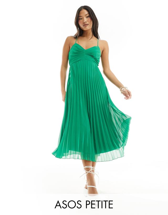 ASOS Petite - ASOS DESIGN Petite pleated bodice strappy pleat midi dress in green