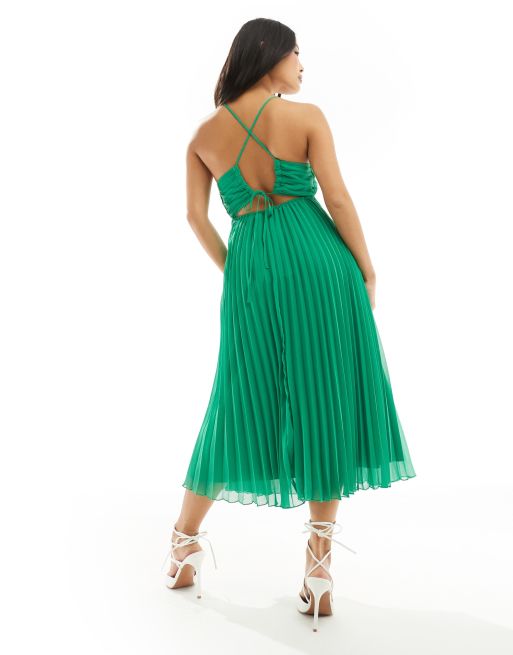 ASOS DESIGN Petite pleated bodice strappy pleat midi dress in green