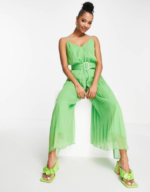 Zara green store jumpsuit pleated