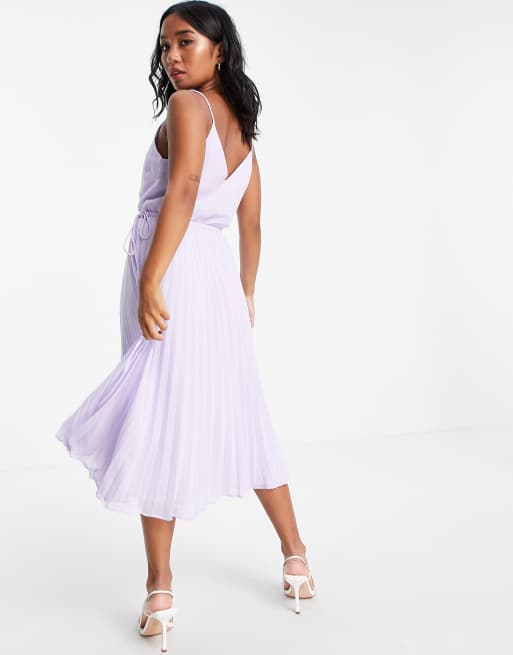 ASOS DESIGN Petite pleated cami midi dress with drawstring waist