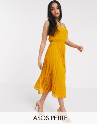 mustard pleated midi dress