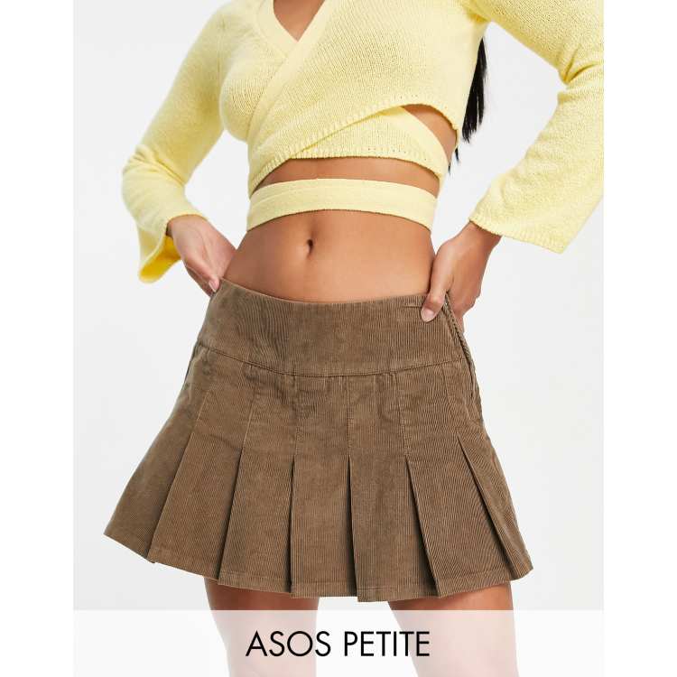 ASOS DESIGN Petite pleated cord mini skirt in biscuit